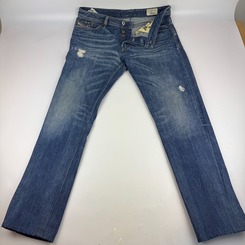 Diesel Mens Size 36x33 Viker Jeans Blue Denim Straight Button Fly *Altered